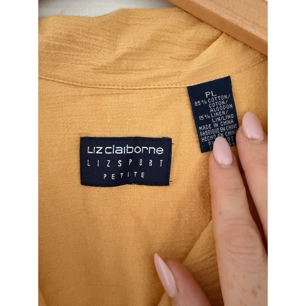Vintage Liz Sport Linen Blend Mustard Yellow Textured Button Down Blouse 90s Mom - Picture 2 of 2